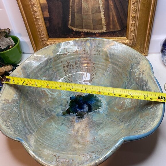 Studio Pottery Bowl Signed JD Crystal Bottom And Crystalline Grazed Blue Green - Picture 12 of 13